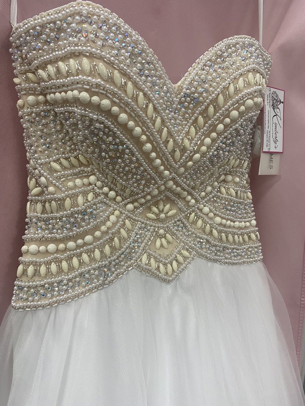 Style 17-303 Madison James Size 4 Prom Strapless Sequined White Ball Gown on Queenly