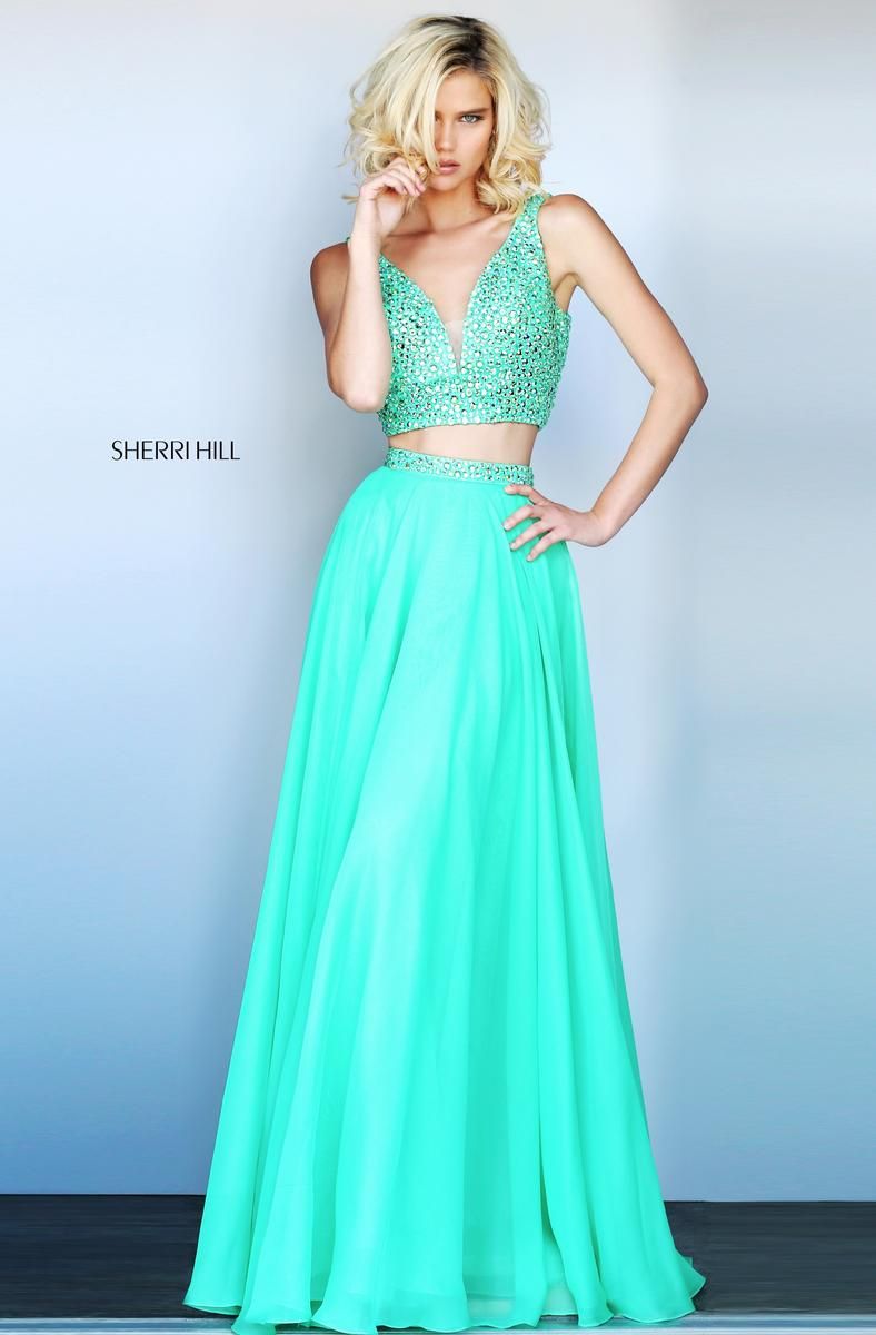 Style 51008 Sherri Hill Size 12 Prom Green Ball Gown on Queenly