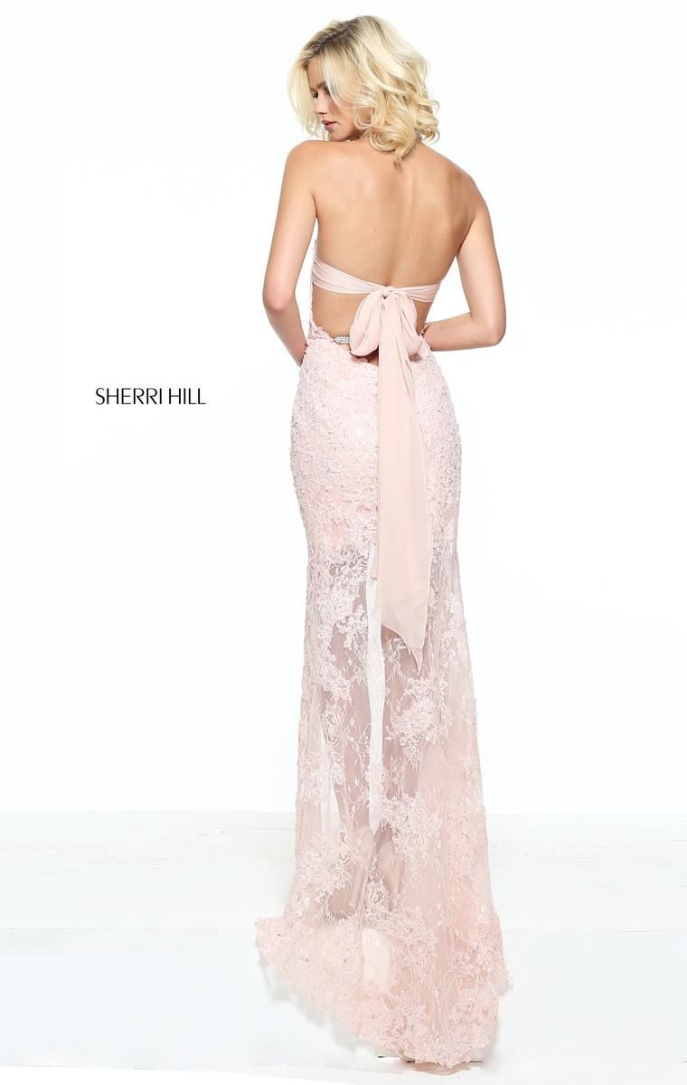 Style 51058 Sherri Hill Size 4 Prom Lace Light Pink Side Slit Dress on Queenly