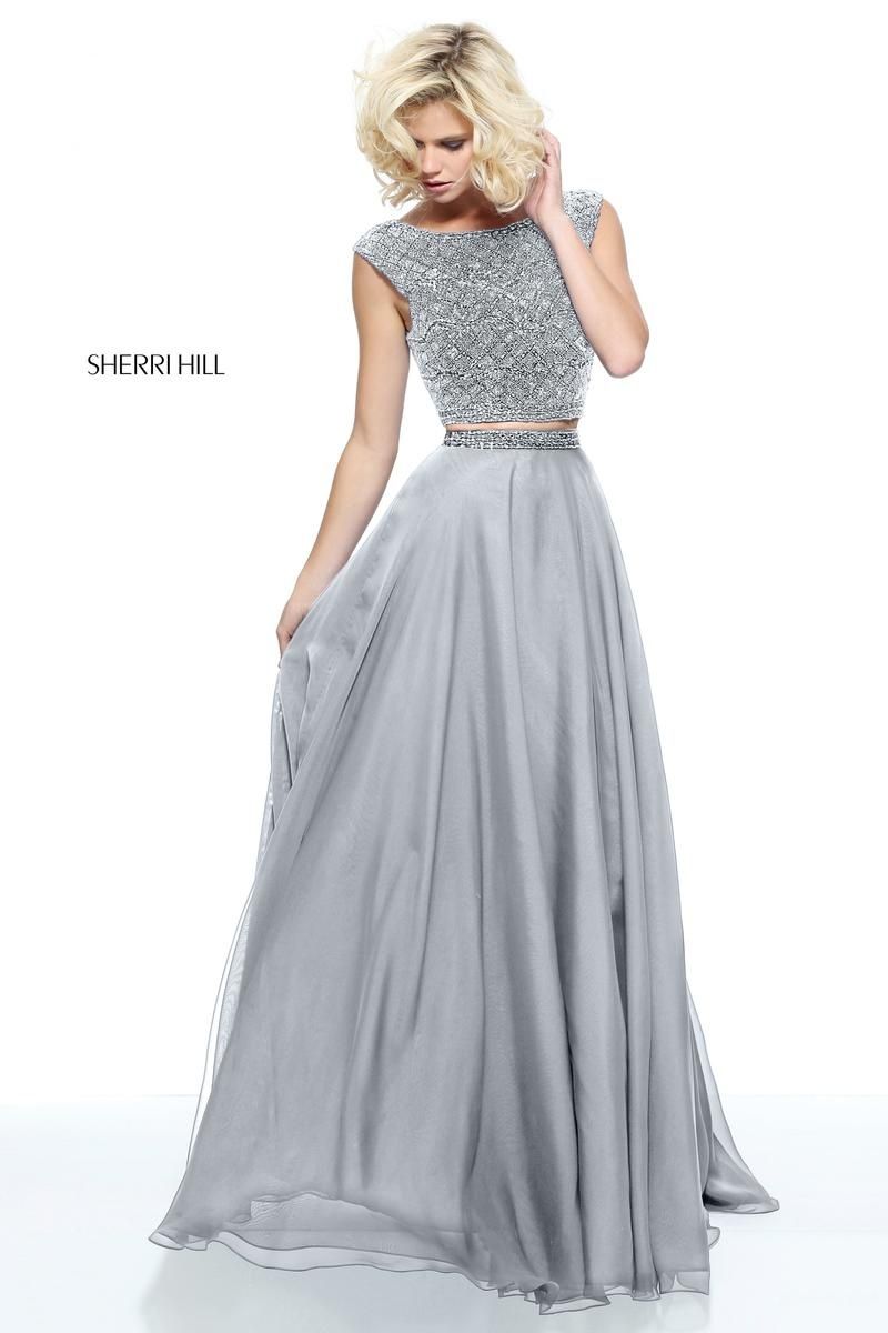 Style 51091 Sherri Hill Size 12 Prom Silver Ball Gown on Queenly