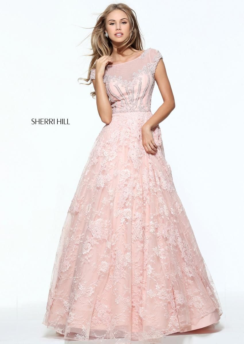 Style 51010 Sherri Hill Size 10 Prom Lace Light Pink Ball Gown on Queenly