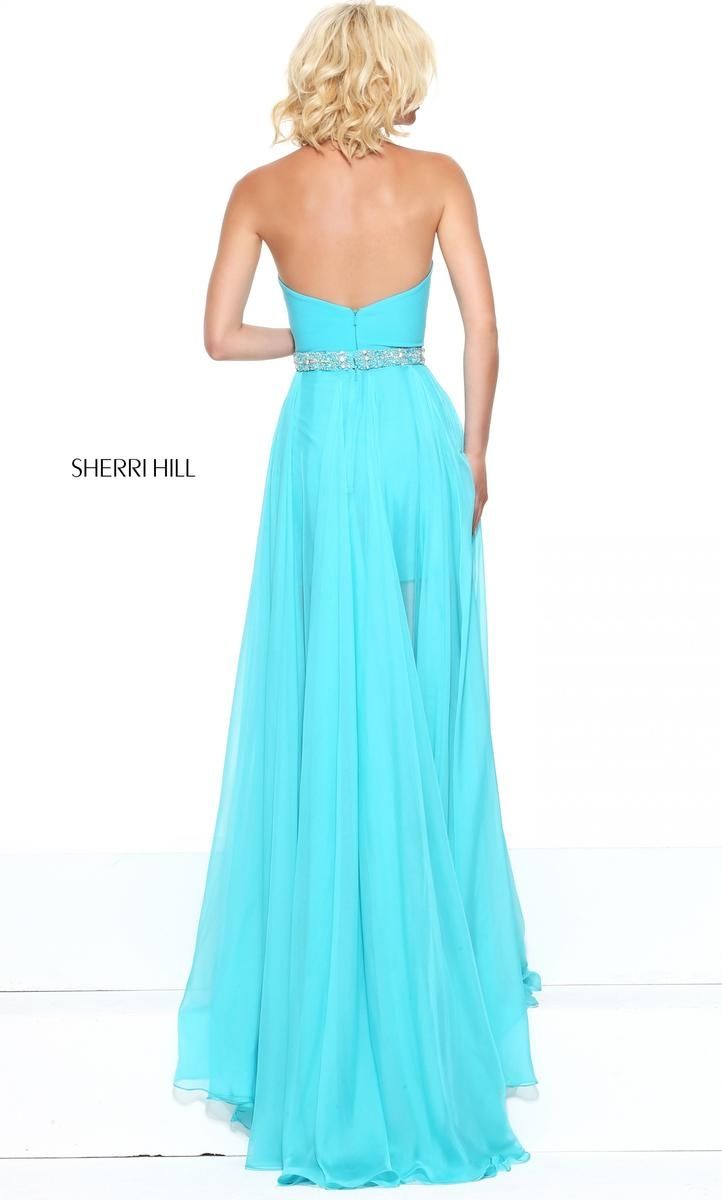 Style 50942 Sherri Hill Size 6 Prom Halter Sequined Turquoise Blue Side Slit Dress on Queenly