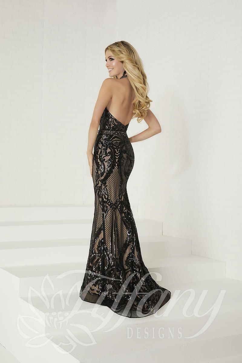 Style 16263 Tiffany Designs Size 8 Sequined Black Mermaid Dress on Queenly