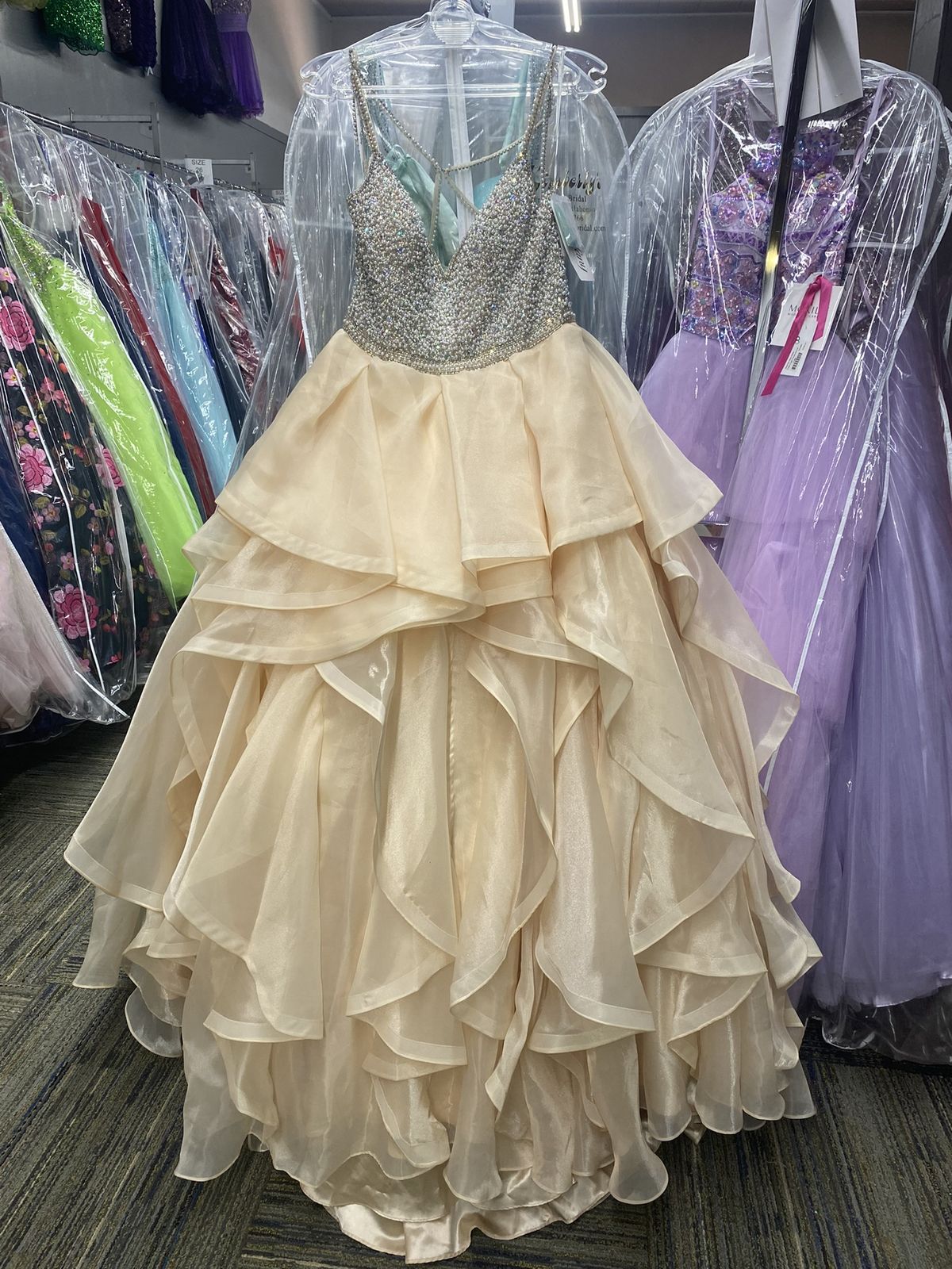 Style 16300 Tiffany Designs Size 14 Gold Ball Gown on Queenly