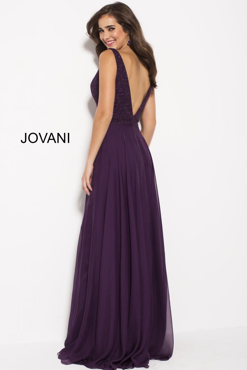 Style 48116 Jovani Size 8 Prom Plunge Purple A-line Dress on Queenly