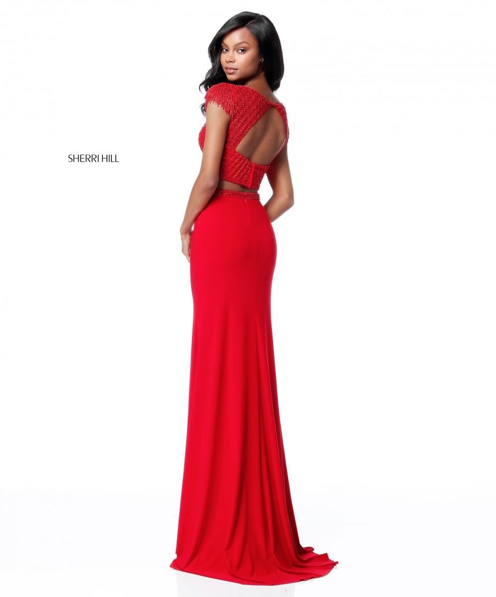 Style 51691 Sherri Hill Size 4 Prom Red Side Slit Dress on Queenly