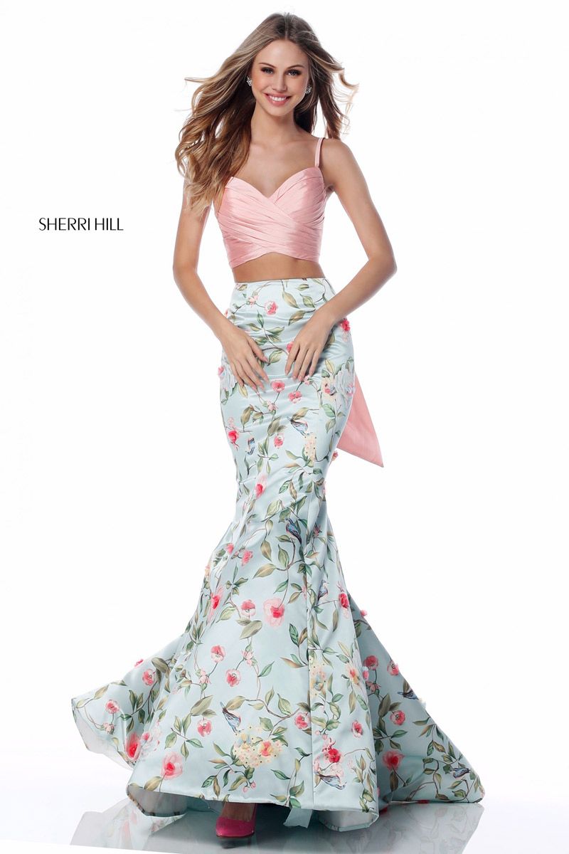 Style 51943 Sherri Hill Size 4 Prom Turquoise Multicolor Mermaid Dress on Queenly