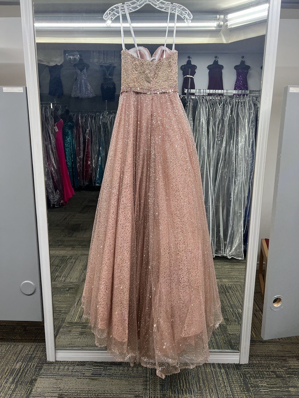 Style 16355 Tiffany Designs Size 2 Pageant Strapless Lace Rose Gold Ball Gown on Queenly