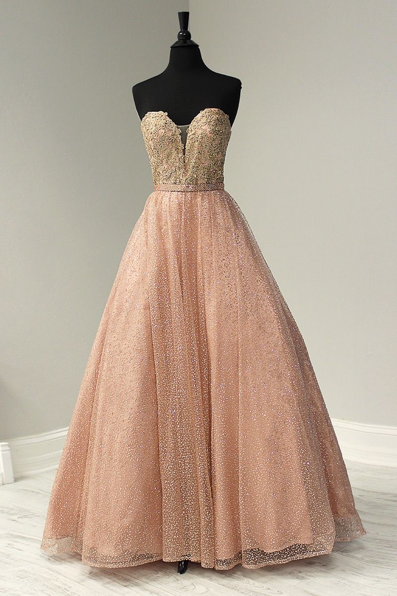 Style 16355 Tiffany Designs Size 2 Pageant Strapless Lace Rose Gold Ball Gown on Queenly