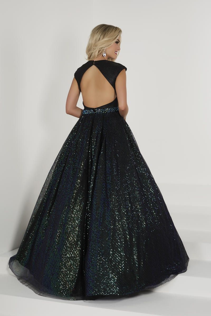 Style 46188 Tiffany Designs Size 14 Cap Sleeve Emerald Black Ball Gown on Queenly