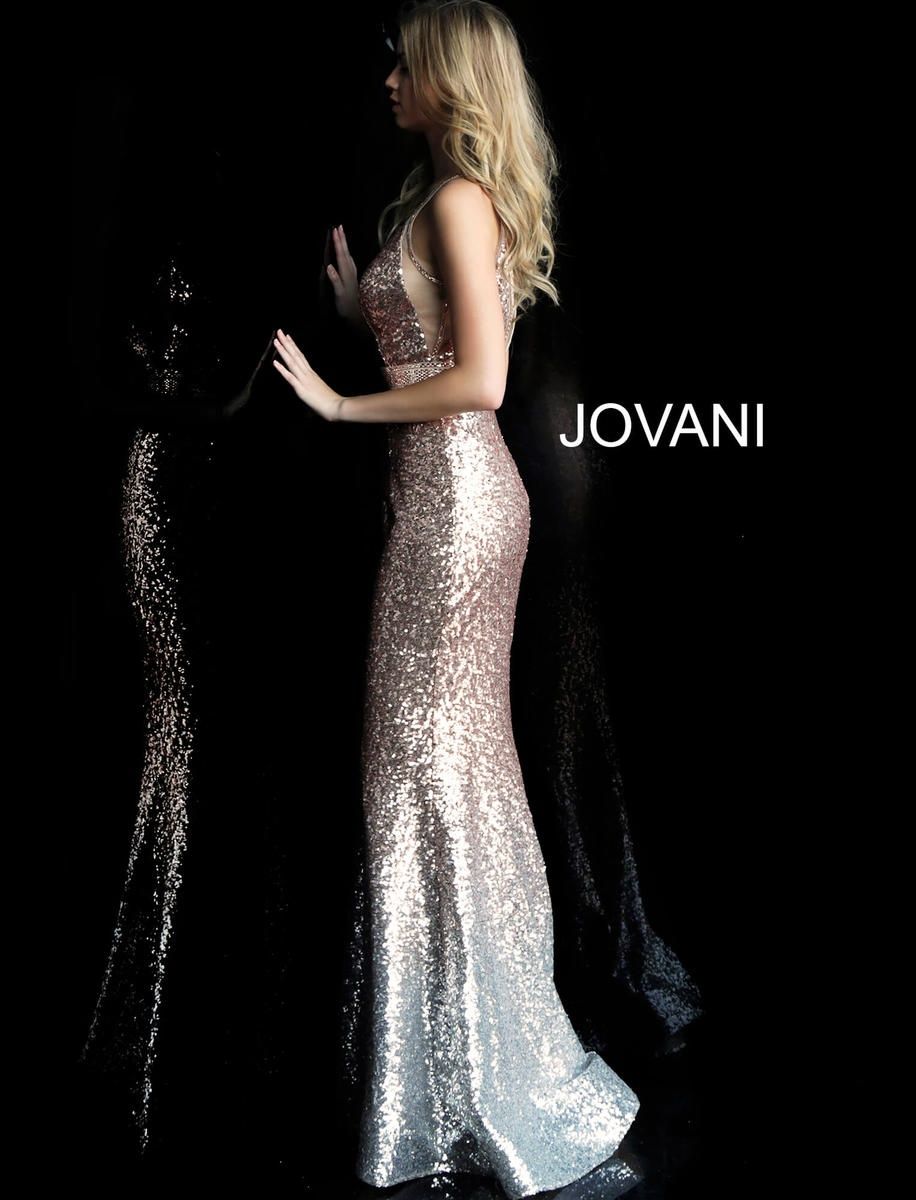 Style 63439 Jovani Size 2 Pageant Plunge Sequined Rose Gold Floor Length Maxi on Queenly