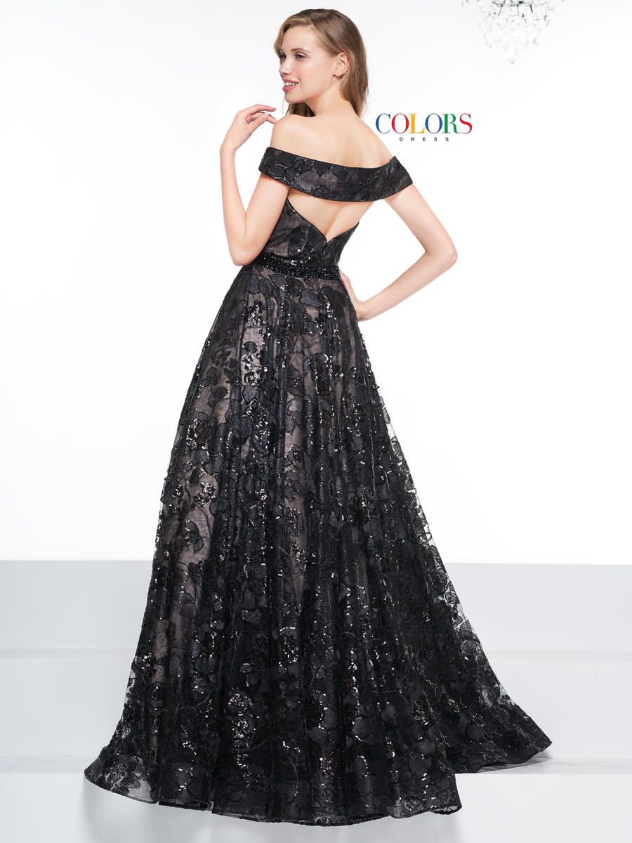 Style 2079 Colors Size 12 Pageant Sequined Black Ball Gown on Queenly