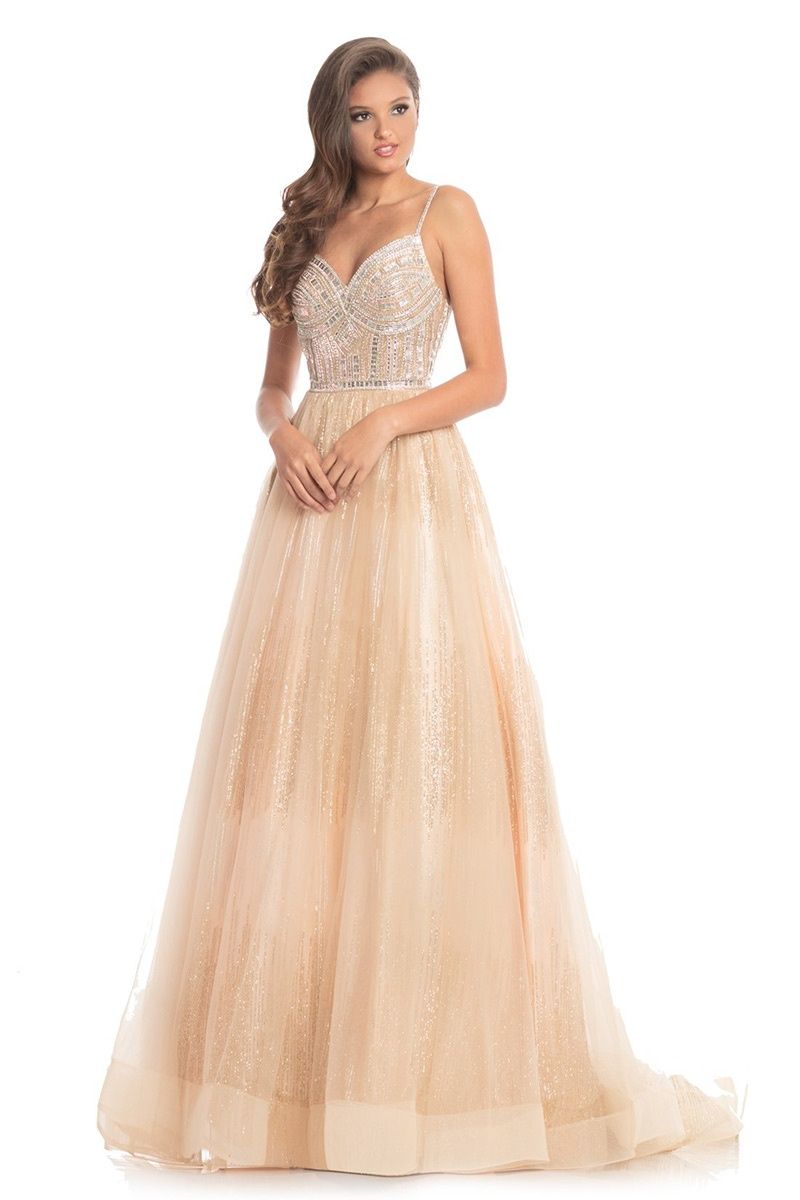 Style 9067 Johnathan Kayne Size 4 Pageant Satin Gold Ball Gown on Queenly