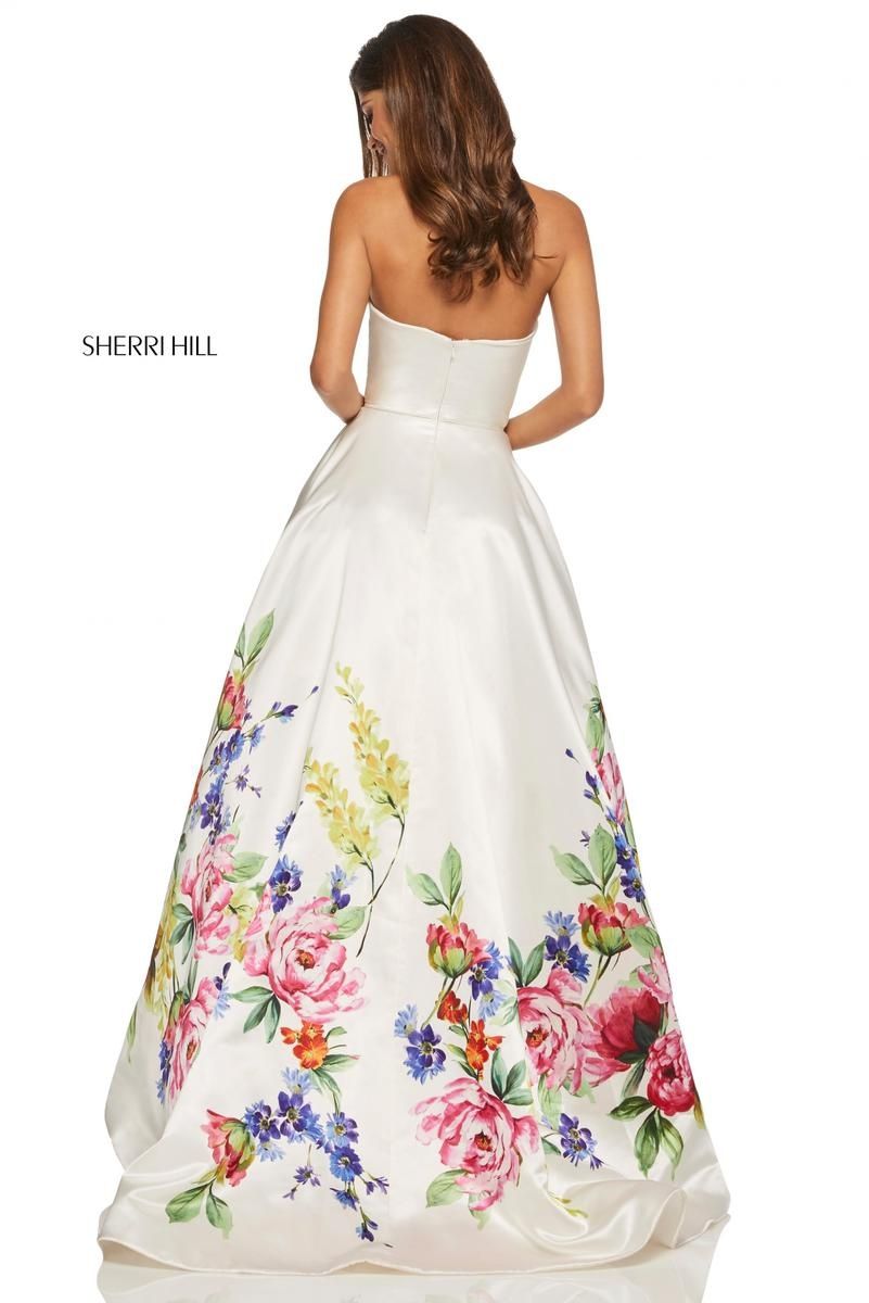 Style 52626 Sherri Hill Plus Size 20 Prom Strapless Floral White Ball Gown on Queenly