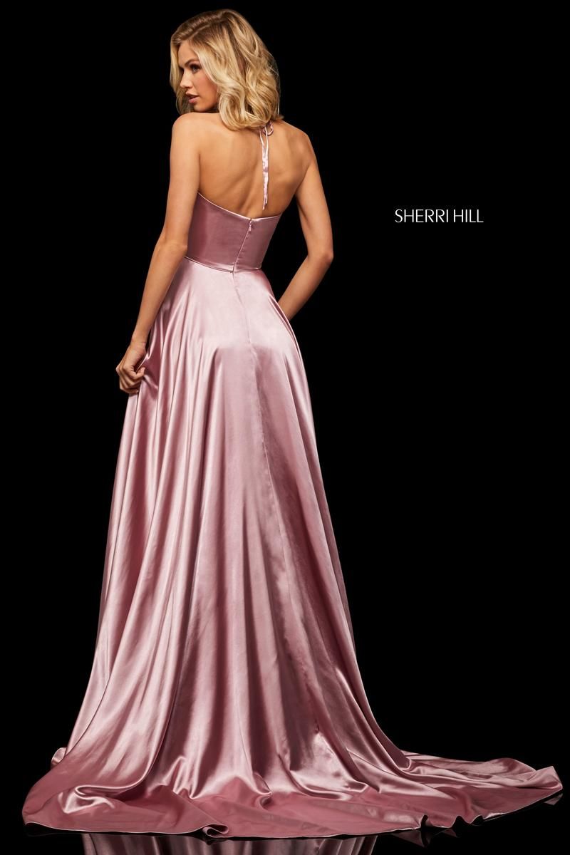 Style 52921 Sherri Hill Size 8 Prom Halter Satin Coral Side Slit Dress on Queenly