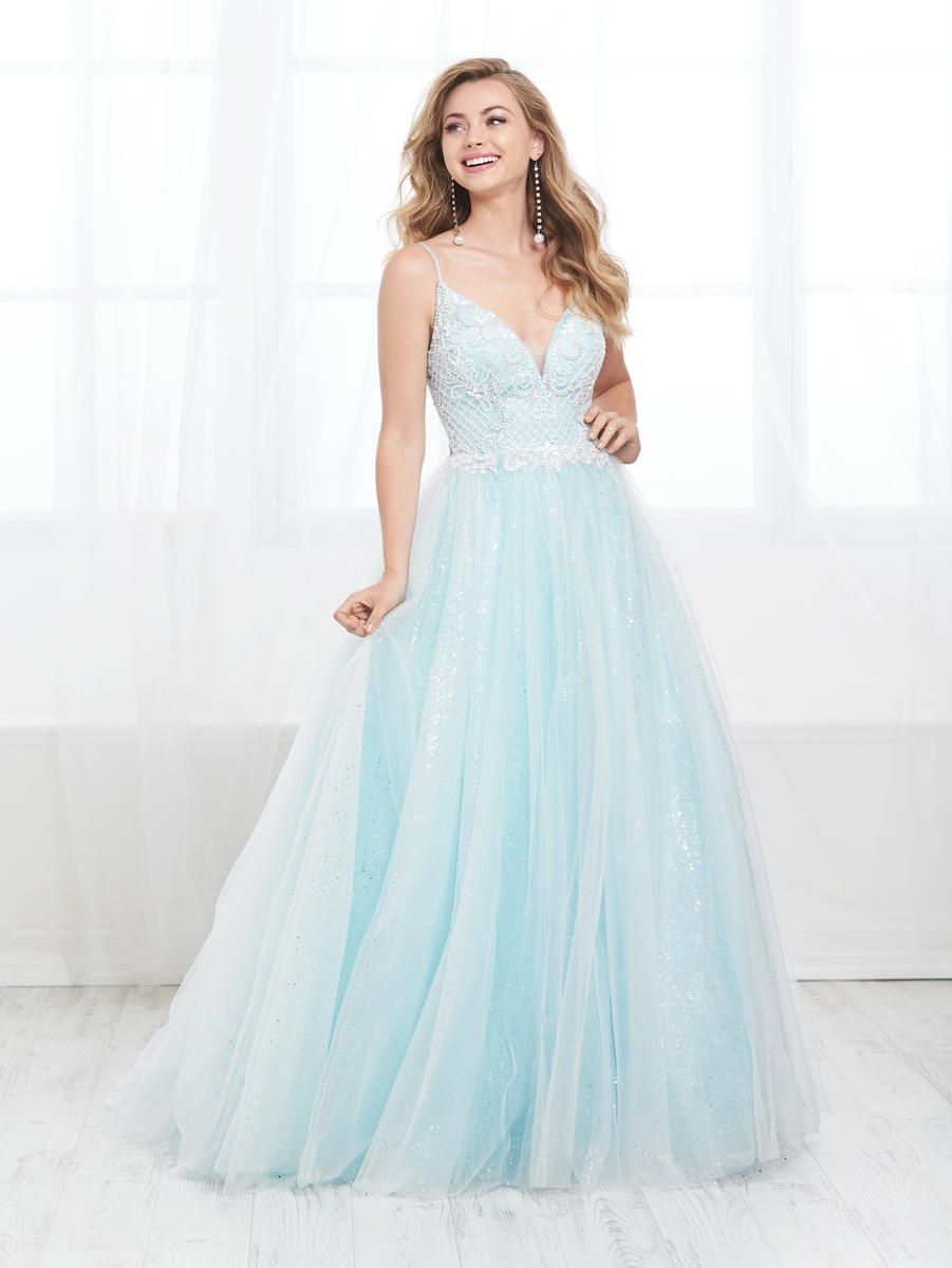 Style 16432 Tiffany Designs Size 10 Prom Light Blue Ball Gown on Queenly