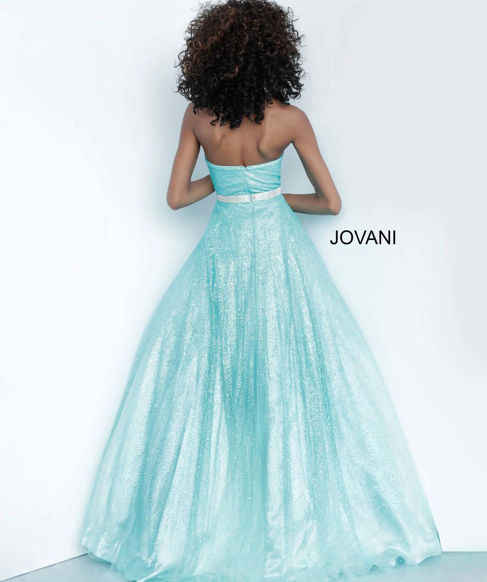 Style 3647 Jovani Size 8 Prom Strapless Sequined Light Blue Ball Gown on Queenly