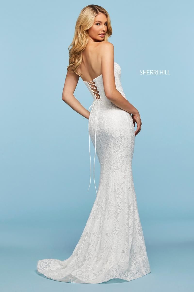 Style 53358 Sherri Hill Size 2 White Side Slit Dress on Queenly