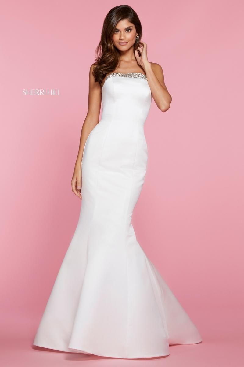 Style 53321 Sherri Hill Size 10 Pageant White Mermaid Dress on Queenly