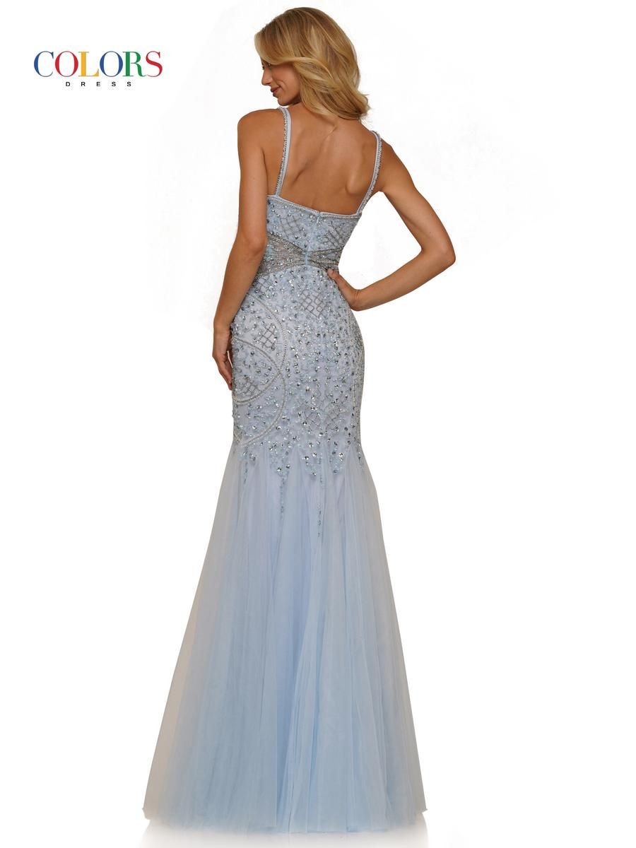 Style 2230 Colors Size 10 Pageant Sheer Light Blue Mermaid Dress on Queenly