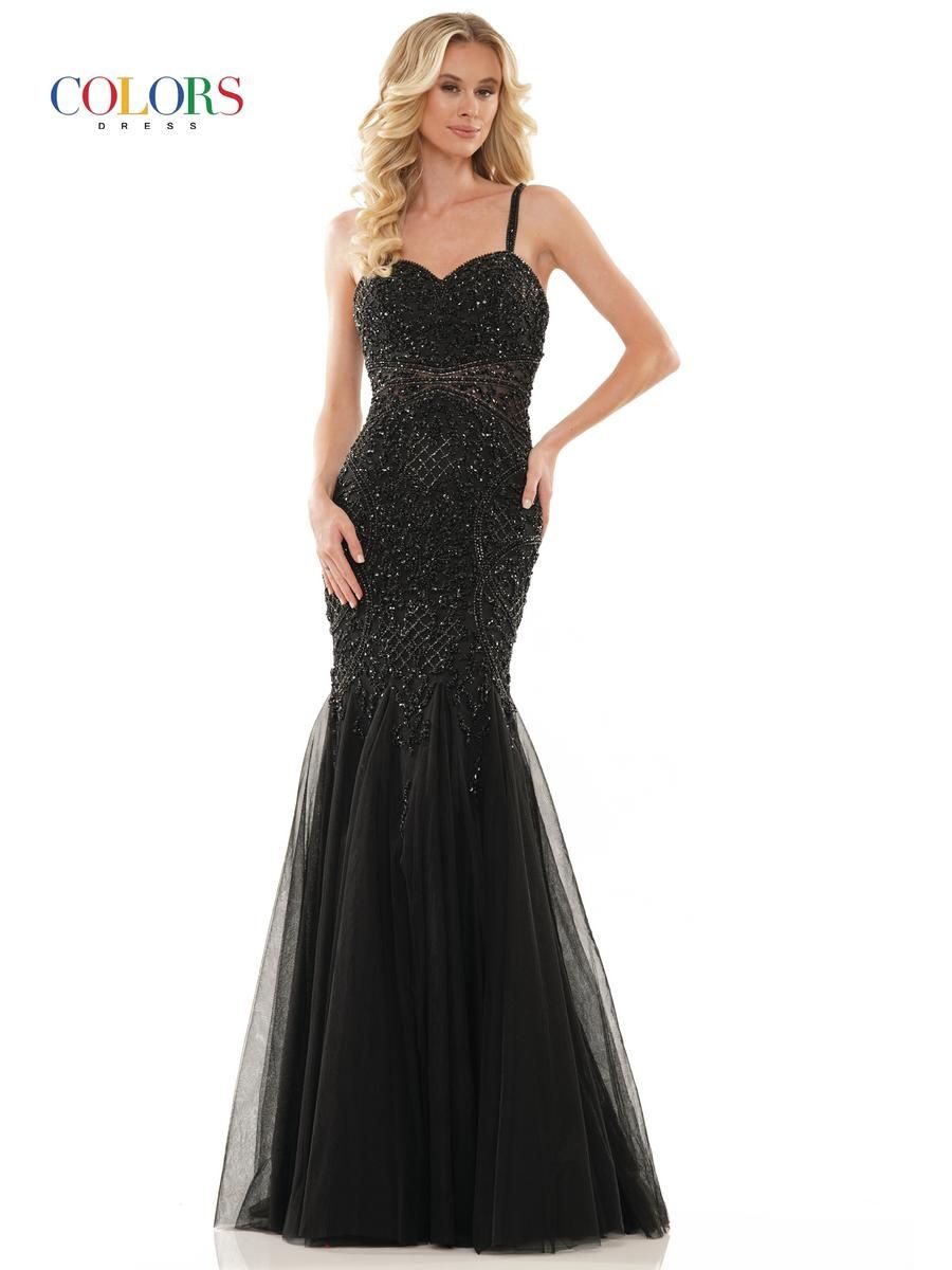 Style 2230 Colors Size 4 Pageant Sheer Black Mermaid Dress on Queenly