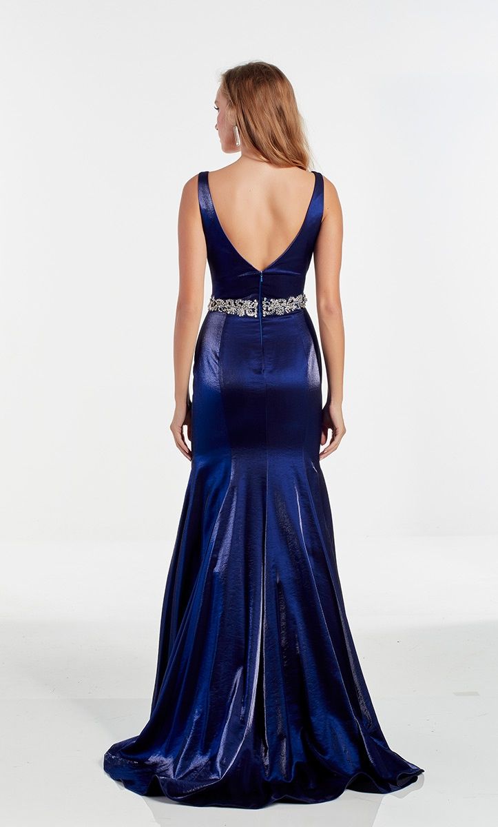 Style 1633 Alyce Paris Size 8 Satin Navy Blue Mermaid Dress on Queenly