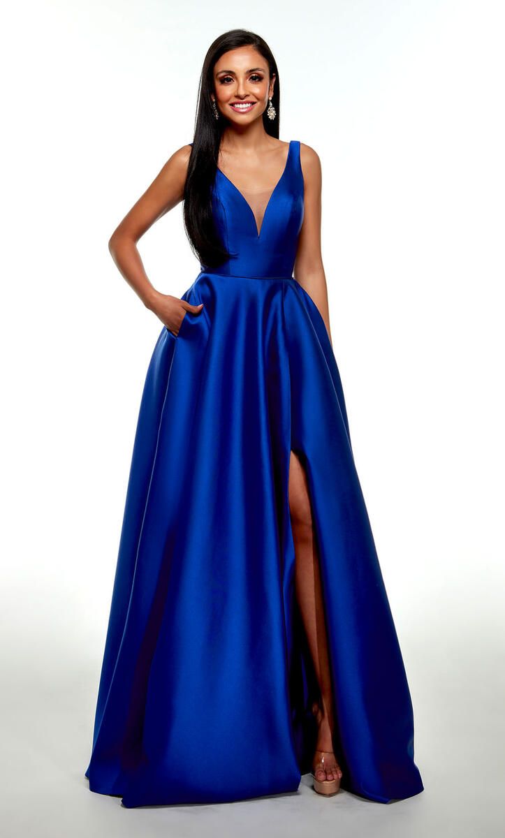 Style 1704 Alyce Paris Plus Size 16 Satin Royal Blue Side Slit Dress on Queenly