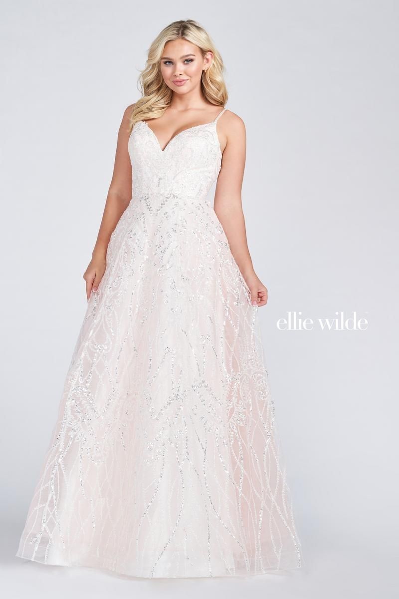 Style EW122059 Ellie Wilde Plus Size 16 Wedding Lace White Ball Gown on Queenly