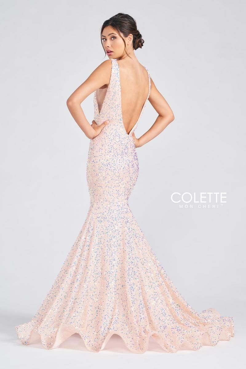 Style CL12246 Colette Size 00 Pageant Sequined Nude Mermaid Dress on Queenly