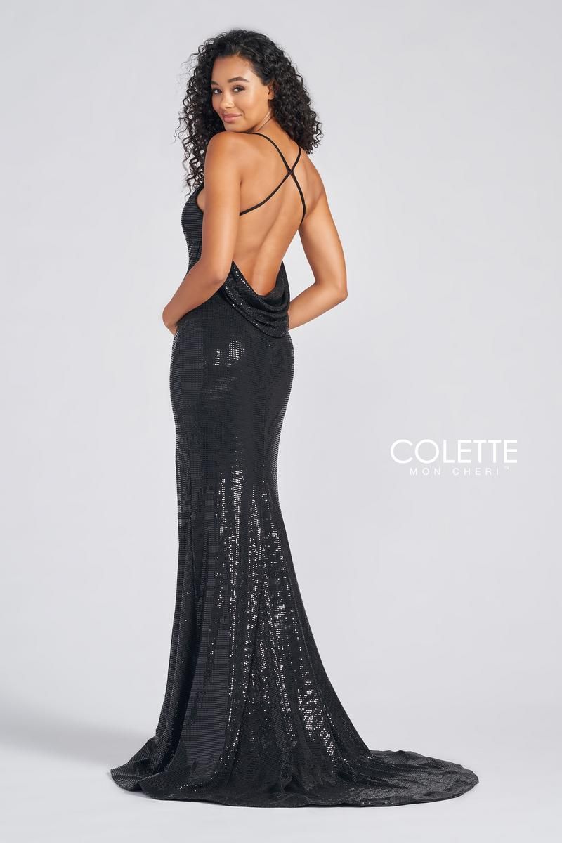 Style CL12272 Colette Size 6 Pageant Sequined Black Side Slit Dress on Queenly