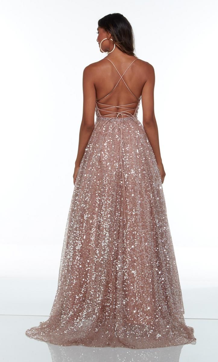 Style 61068 Alyce Paris Size 4 Prom Sequined Rose Gold Ball Gown on Queenly