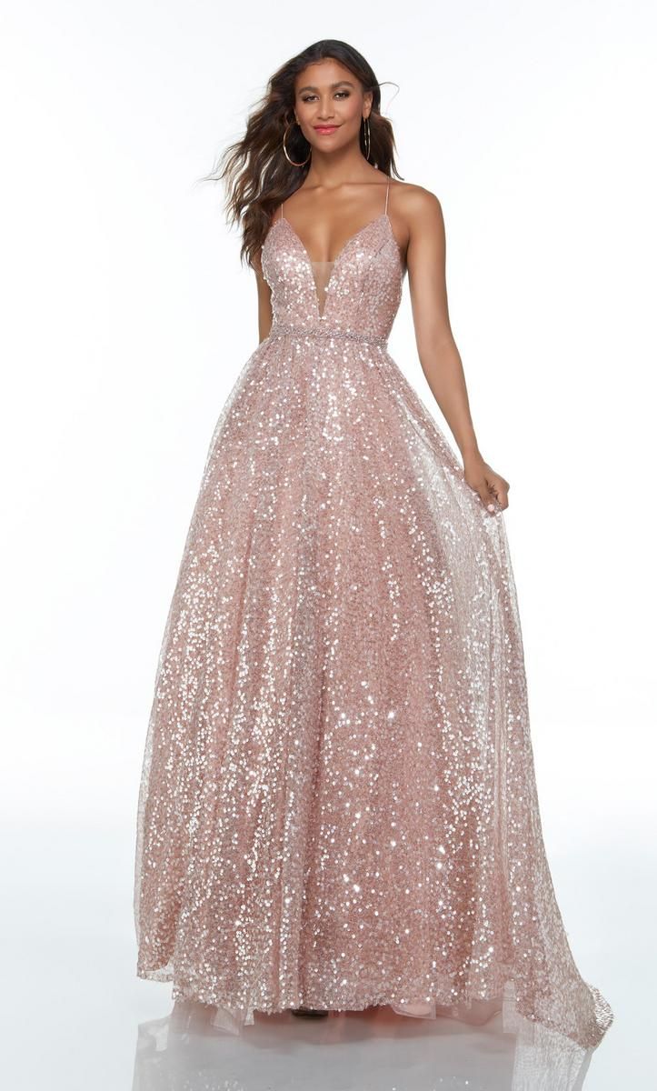 Style 61068 Alyce Paris Size 4 Prom Sequined Rose Gold Ball Gown on Queenly