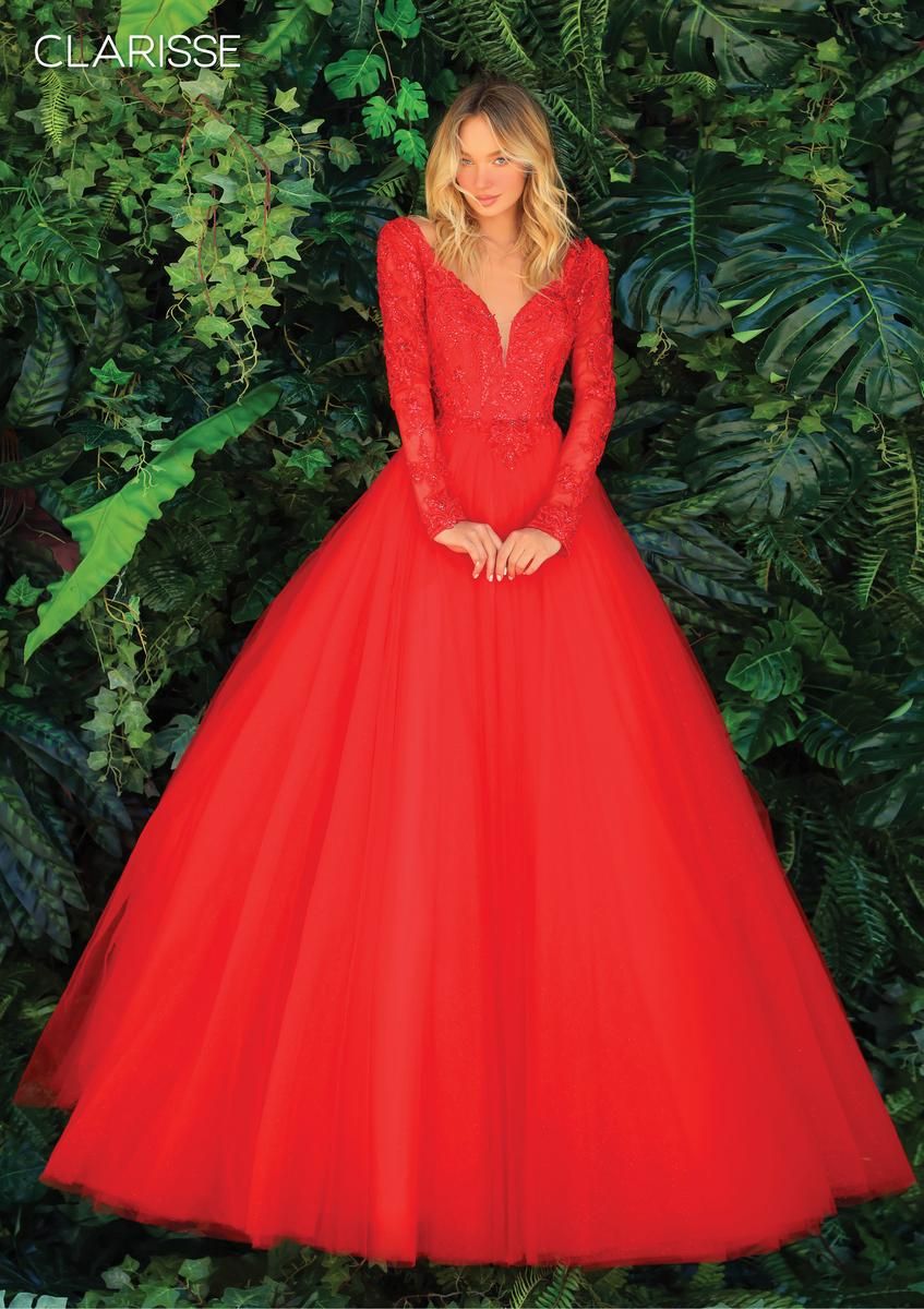 Style 810289 Clarisse Size 4 Prom Red Ball Gown on Queenly