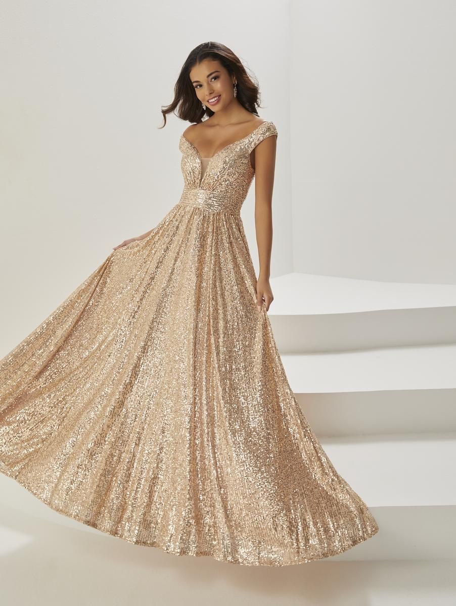 Style 16939 Tiffany Designs Size 14 Off The Shoulder Lace Rose Gold Ball Gown on Queenly