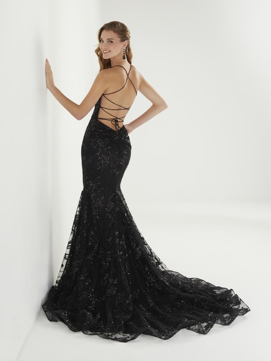 Style 46264 Tiffany Designs Size 6 Sequined Black Mermaid Dress on Queenly