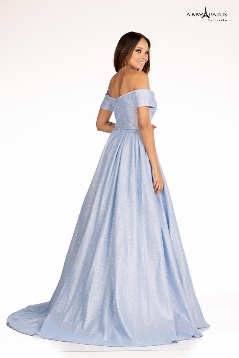 Style 90101 Lucci Lu Size 6 Prom Off The Shoulder Sheer Light Blue Ball Gown on Queenly