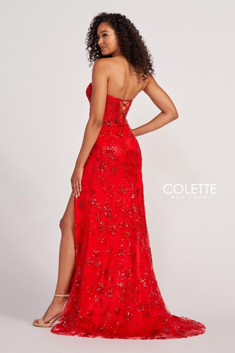 Style CL2068 Colette Size 0 Pageant Strapless Red Side Slit Dress on Queenly