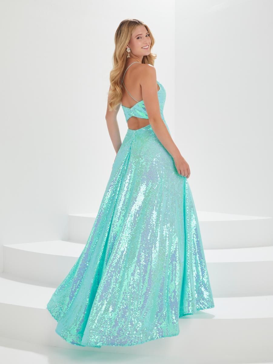 Style 16002 Tiffany Designs Size 4 Prom Sequined Blue Ball Gown on Queenly