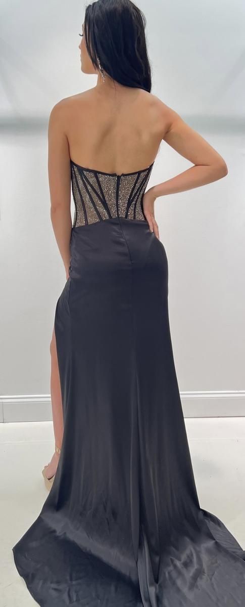 Style 7444 Jasz Couture Size 00 Black Side Slit Dress on Queenly