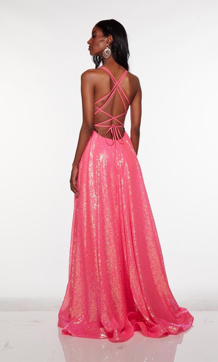 Style 61398 Alyce Paris Size 6 Prom Sequined Pink Side Slit Dress on Queenly