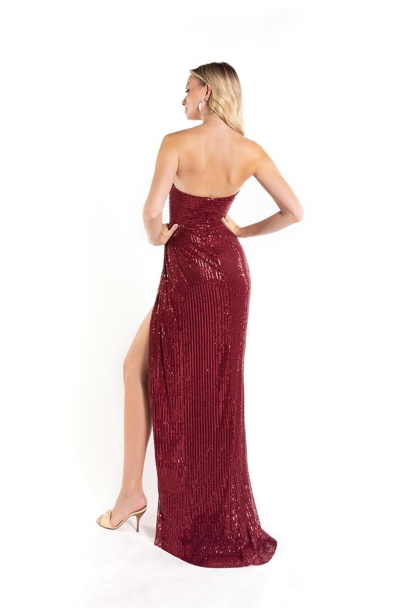 Style 90160 Lucci Lu Size 4 Sequined Burgundy Red Side Slit Dress on Queenly
