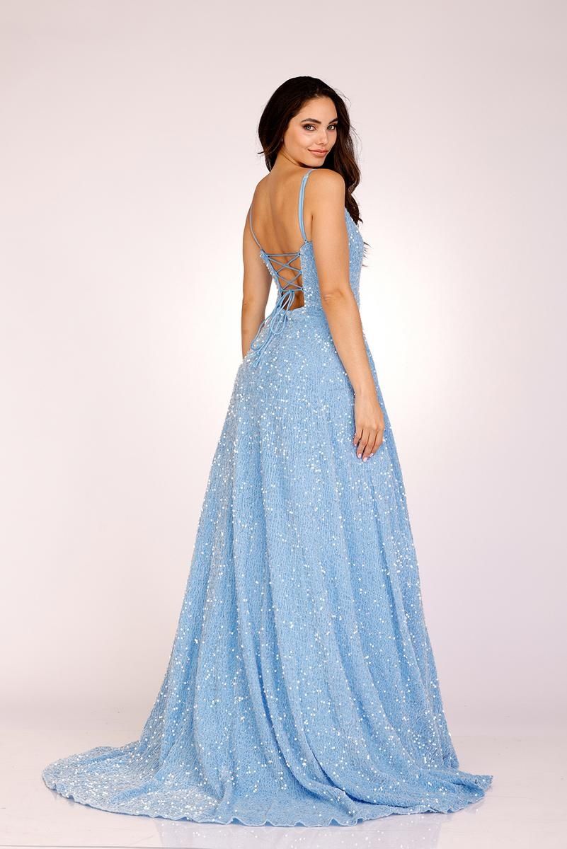 Style 1273 Lucci Lu Size 10 Prom Velvet Light Blue A-line Dress on Queenly