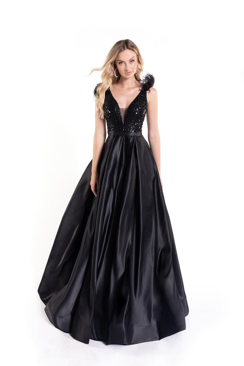 Style 90178 Lucci Lu Size 0 Satin Black Ball Gown on Queenly
