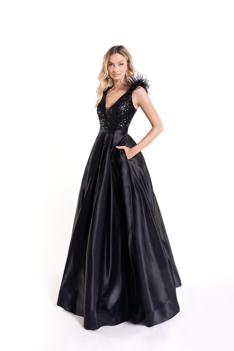Style 90178 Lucci Lu Size 6 Satin Black Ball Gown on Queenly