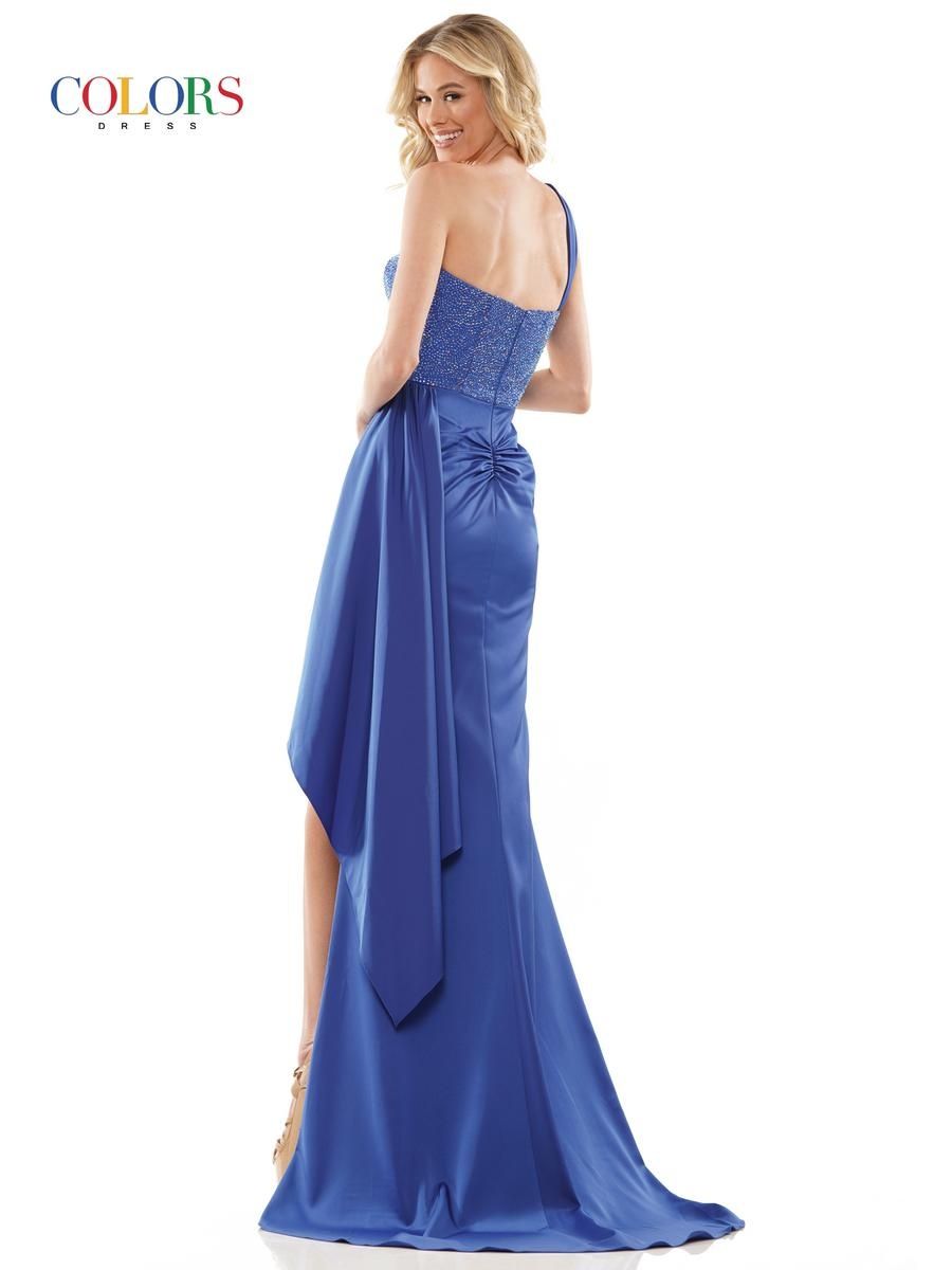 Style 2865 Colors Size 6 Satin Royal Blue Side Slit Dress on Queenly