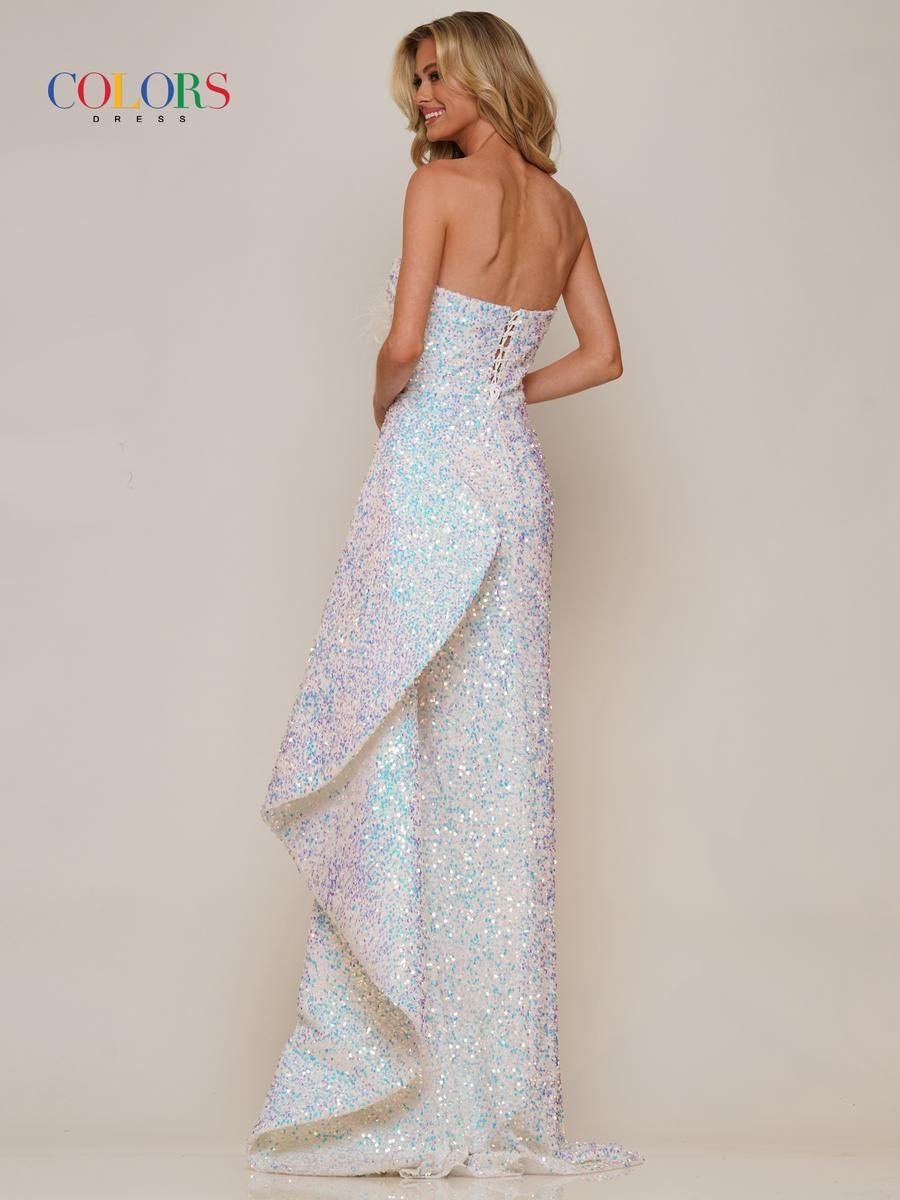 Style 2994 Colors Size 6 Sequined White Side Slit Dress on Queenly