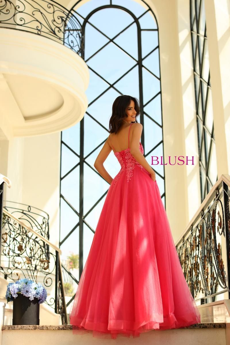 Style 5884 Blush Prom Plus Size 16 Prom Lace Hot Pink Ball Gown on Queenly