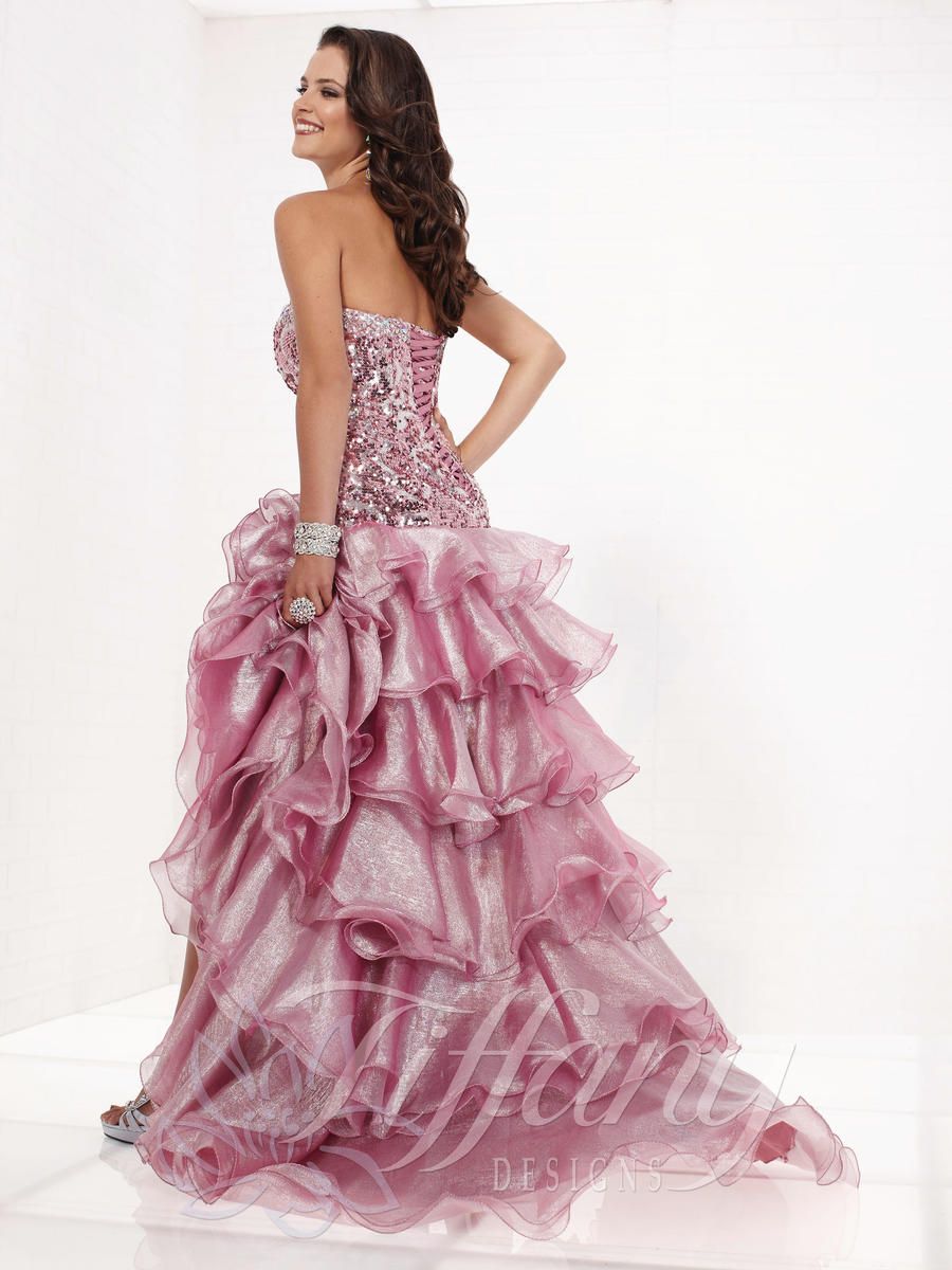 Style 16739 Tiffany Designs Size 10 Prom Strapless Sequined Pink Side Slit Dress on Queenly