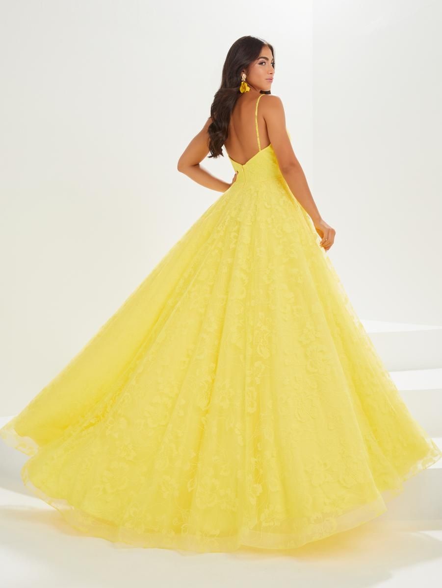 Style 16034 Tiffany Designs Size 2 Floral Yellow Side Slit Dress on Queenly