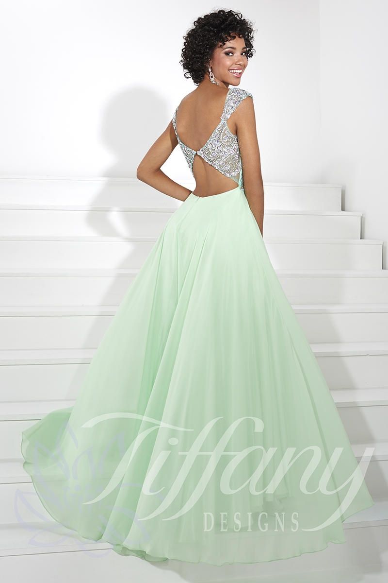 Style 16085 Tiffany Designs Size 12 Satin Light Green Ball Gown on Queenly